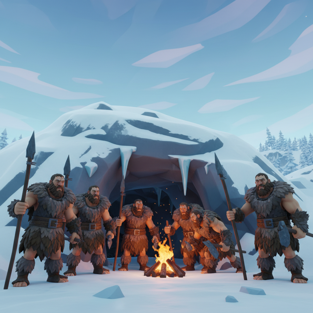 Homo neanderthalensis defending their Ice-Age strongholds